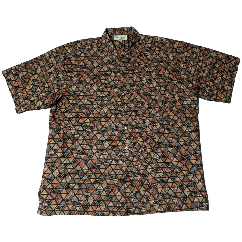 TORI RICHARD HONOLULU Men Size XL Cotton Lawn Geo Hawaiian Camp Shirt EUC